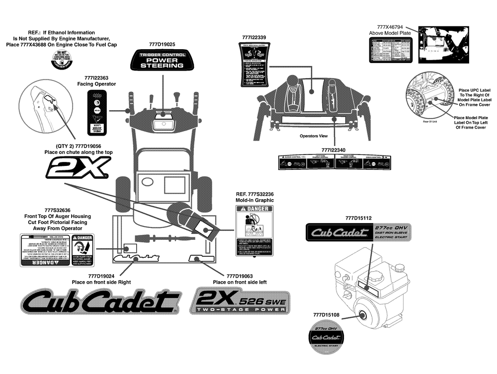 Label Map 2x 526swe Diagram and Parts List for 2X526SWE (31AH54TS756-31BH54TS710)(2013) Cub Cadet Snow Blower